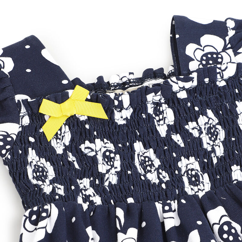 Girls White and Blue Printed Short Sleeve Dress image number 2